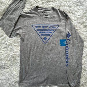 NWT Small Mens Light Gray & Blue Columbia Long Sleeve Graphic Tee